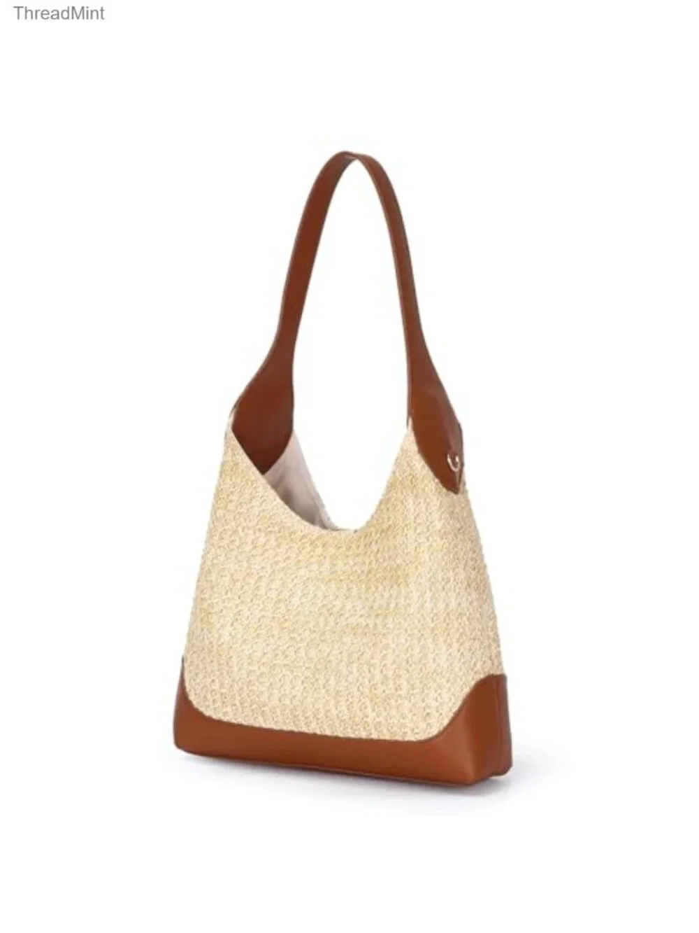 Handwoven Straw Hobo Shoulder Bag with Magnetic Closure Tote
